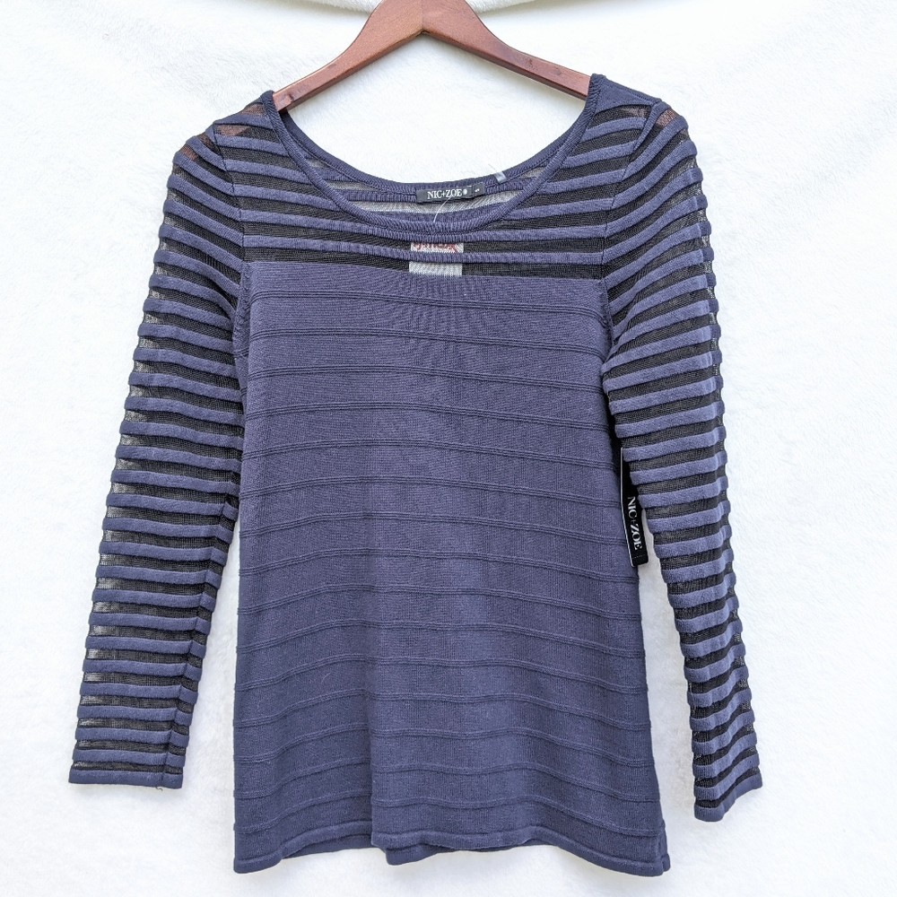 NWT Nic+ Zoe Striped Navy Blue Sweater
